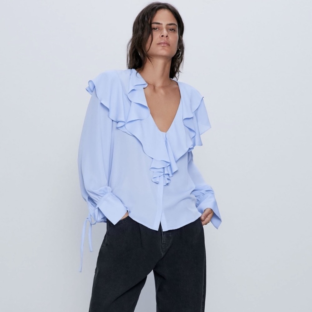NWT Zara Tied Ruffled Blouse